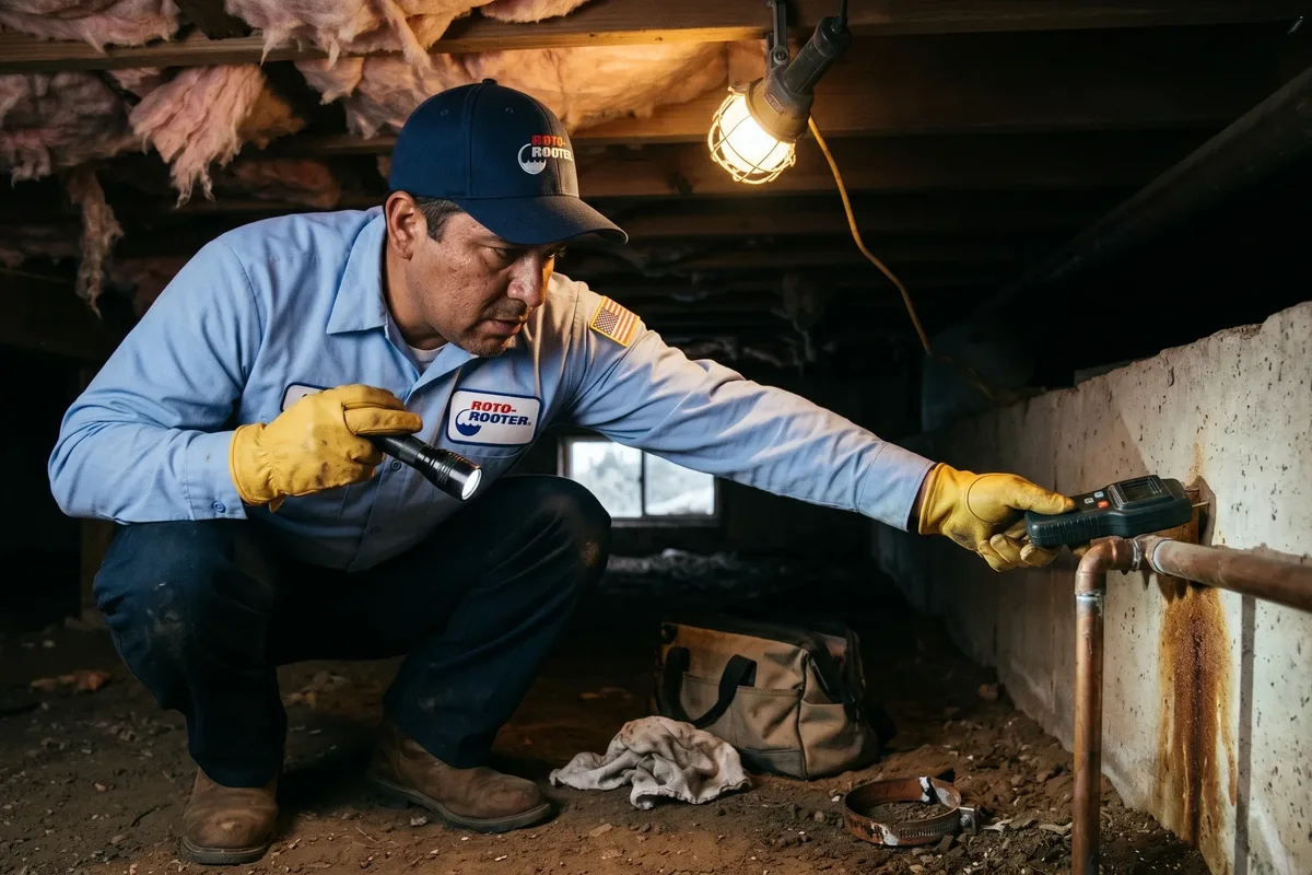 Before basement & crawlspace leak detection project showing a damp smell that returns after drying