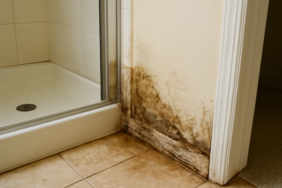 Before bathroom leak detection project showing soft flooring near a toilet or tub