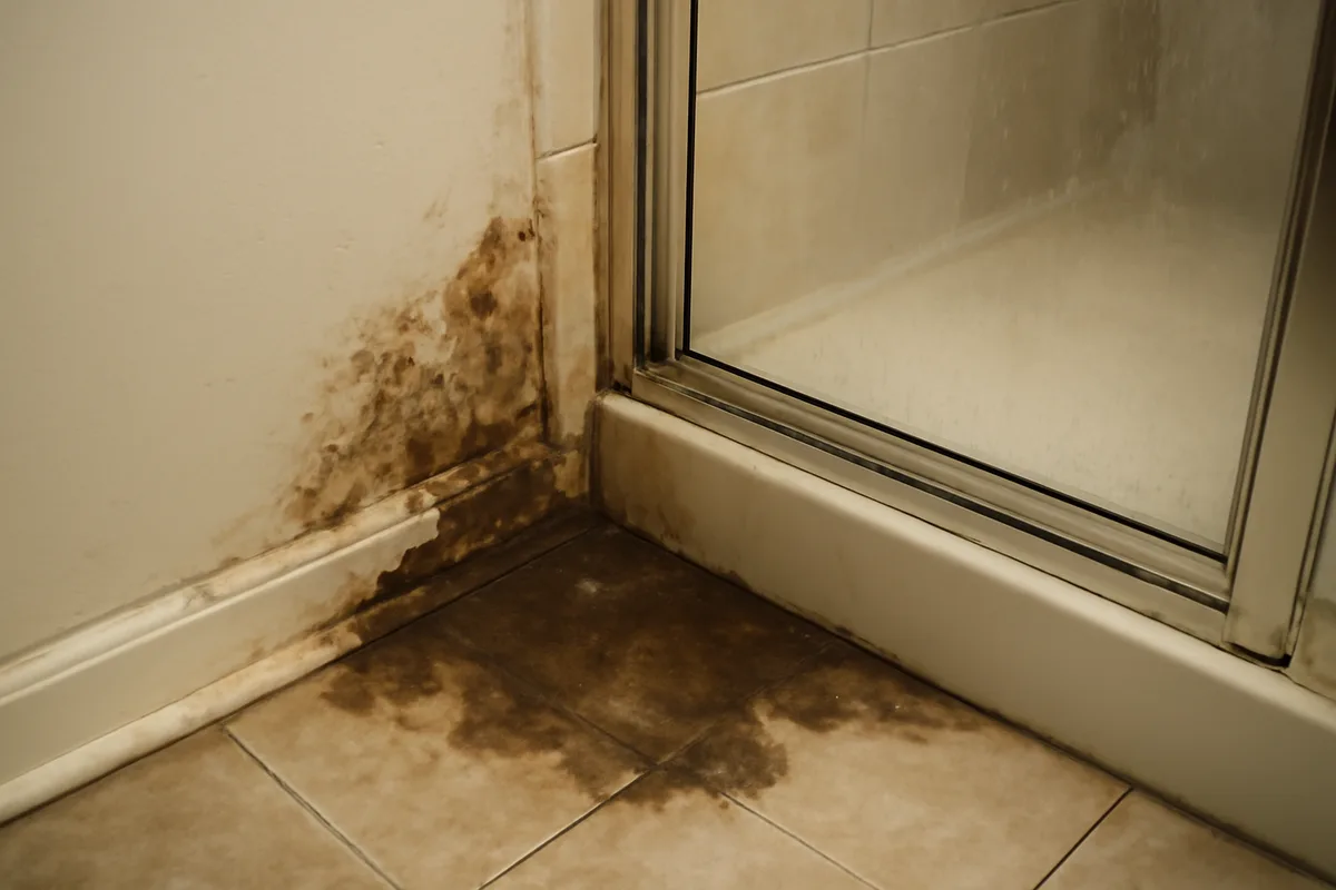 Before bathroom leak detection project showing peeling paint below a bathroom