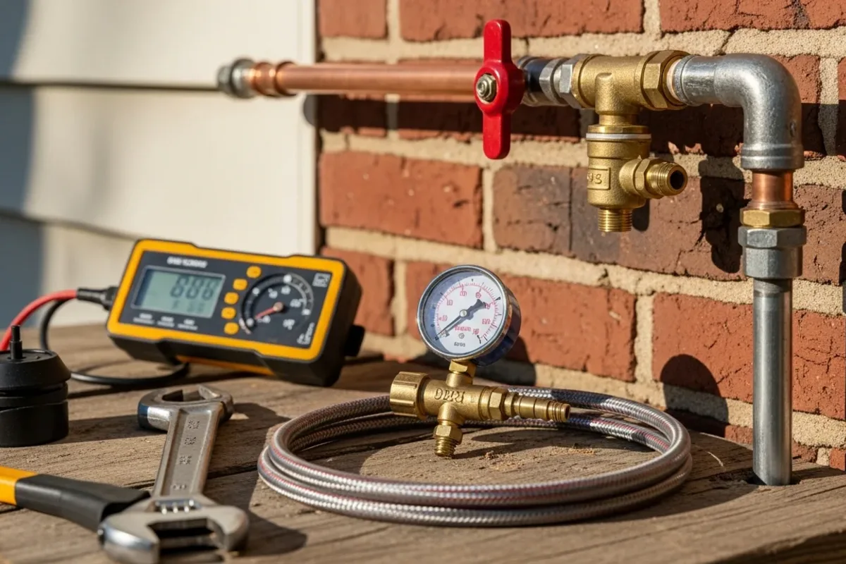 Before gas line leak detection project showing a hissing sound near a line or appliance
