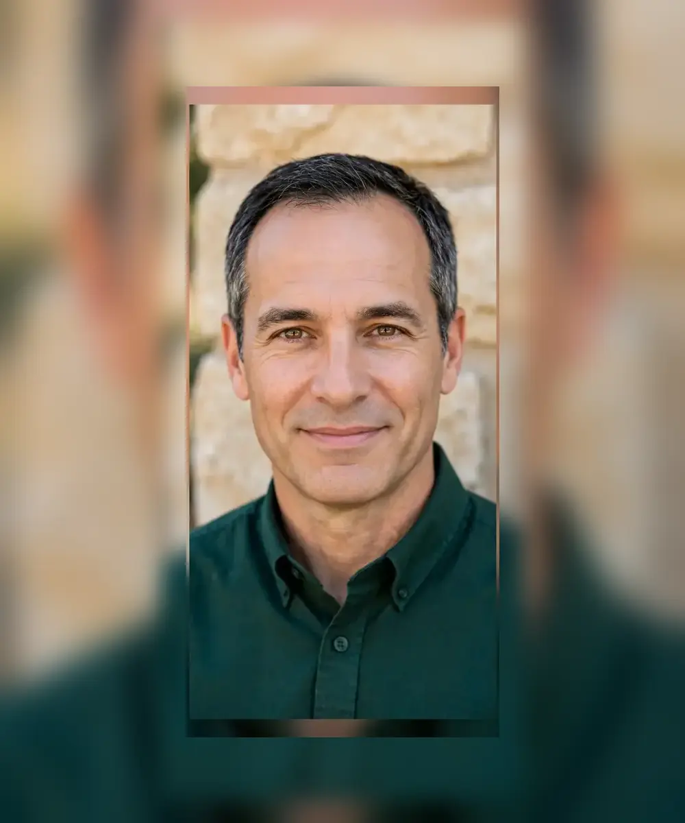 Jake Morrison, owner of Littleton Leak Solutions, professional portrait facing the camera in a dark green shirt against a stone wall