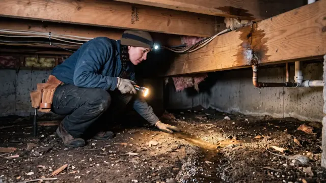 Water pipe inspection inside a crawlspace