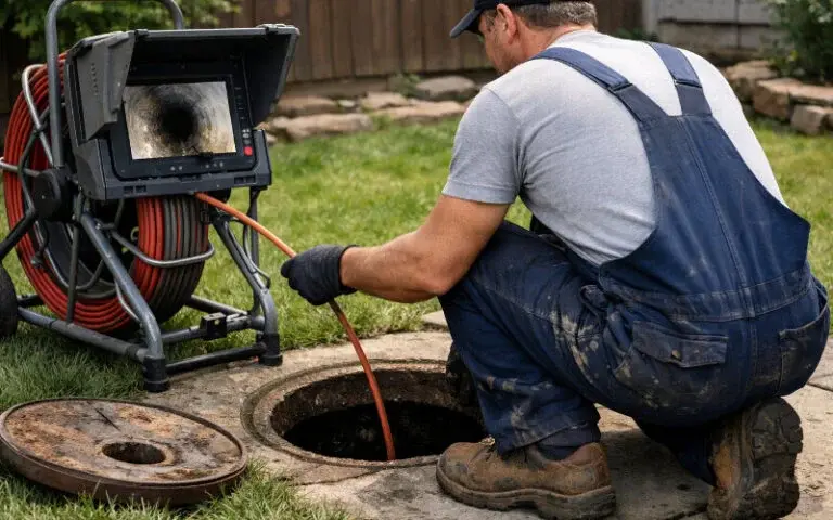 Plumber preparing a sewer camera for a pipe inspection