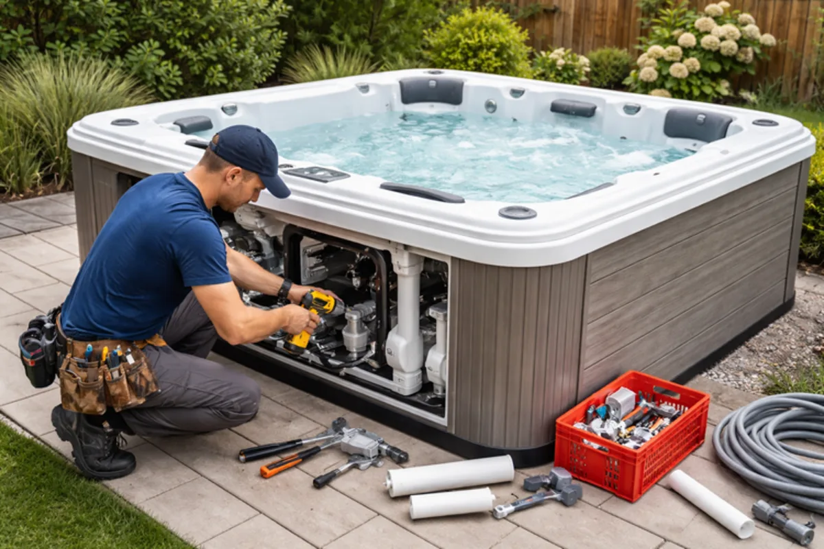 Before spa & hot tub leak detection project showing a leak worsens only when pumps run