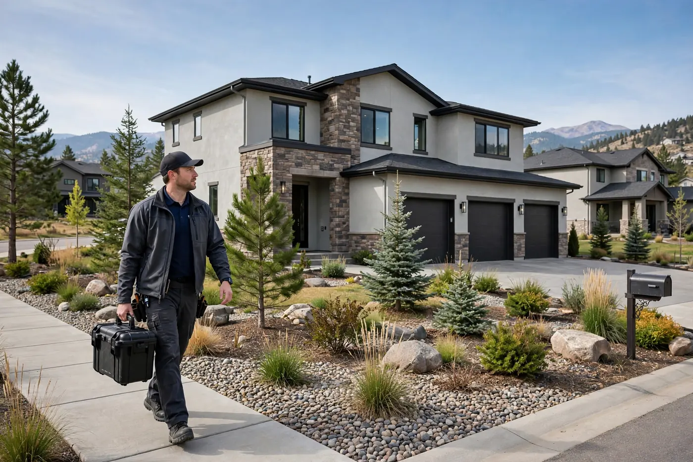 Technician arriving with leak detection equipment at a Highlands Ranch home