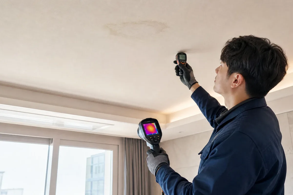 After focused ceiling & wall leak tracing testing with a clear repair direction